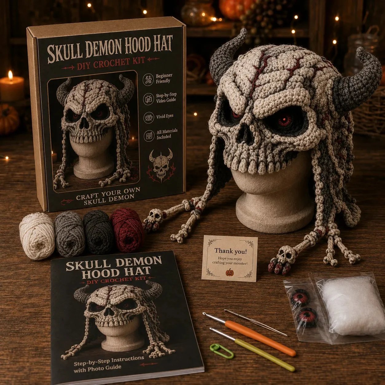 🎭🎃 DIY-haakpakket voor een Halloween-monsterkap | Hoogwaardig, zacht garen met stapsgewijze handleiding voor het zelf maken van een handgemaakte, draagbare karakterkap 🧶✨