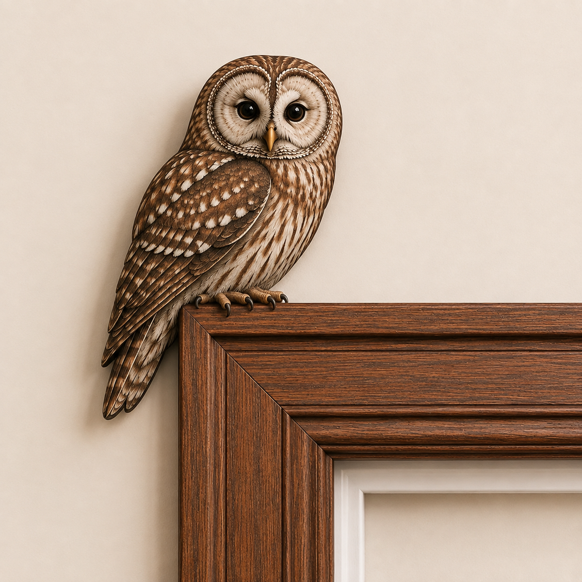 Houten uil als deurversierin
