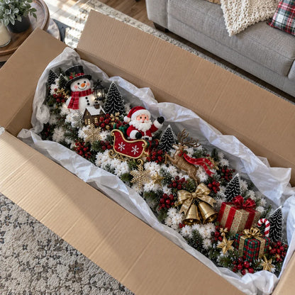 🎅 Kerstman-slee: decoratie voor de trapleuning in sneeuwthema | Vooraf verlichte kerstslinger voor de trapleuning