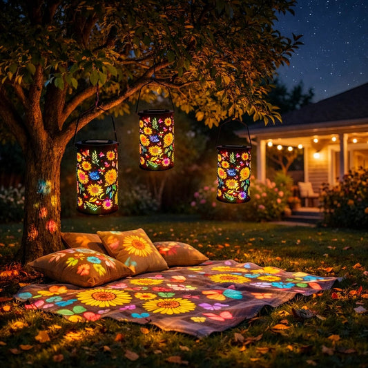 🌞Een kleurrijke tuinlantaarn op zonne-energie met een zonnebloemlicht-effect