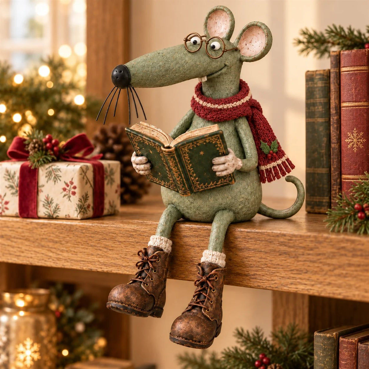 🐭📚 Speelse lezende muis als decoratie op een boekenplank – Vintage beeldje van een boekenliefhebber & gezellige woondecoratie