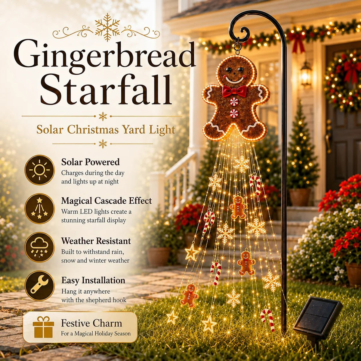 🎄 Gingerbread Magic: zonne-energie kerstverlichting voor in de tuin