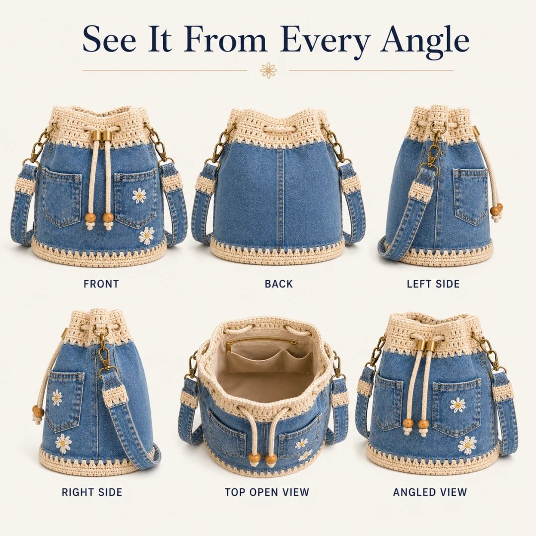 🔥SPECIALE AANBIEDING 50% KORTING✨👜Gehaakte bucketbag van denim