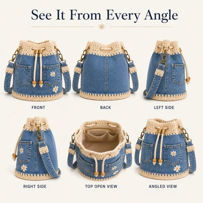 🔥SPECIALE AANBIEDING 50% KORTING✨👜Gehaakte bucketbag van denim