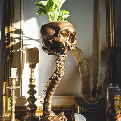 Gotische schedelplantenbak en skeletvaas, 11.6 inch / 29.5 cm – griezelige woondecoratie