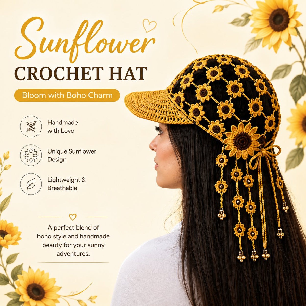 🔥Laatste dag: 50% KORTING -  🌻 Gebreide baseballpet met uitgesneden zonnebloemmotief