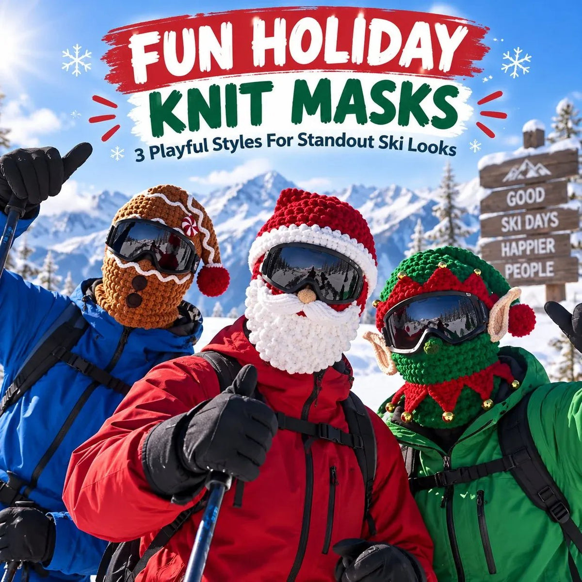 🎅🏂 3D-kerstmasker van gebreid materiaal | 🌬️Warme gezichtsmasker in 3 feestelijke stijlen voor skivakanties, feestjes en winteravonturen