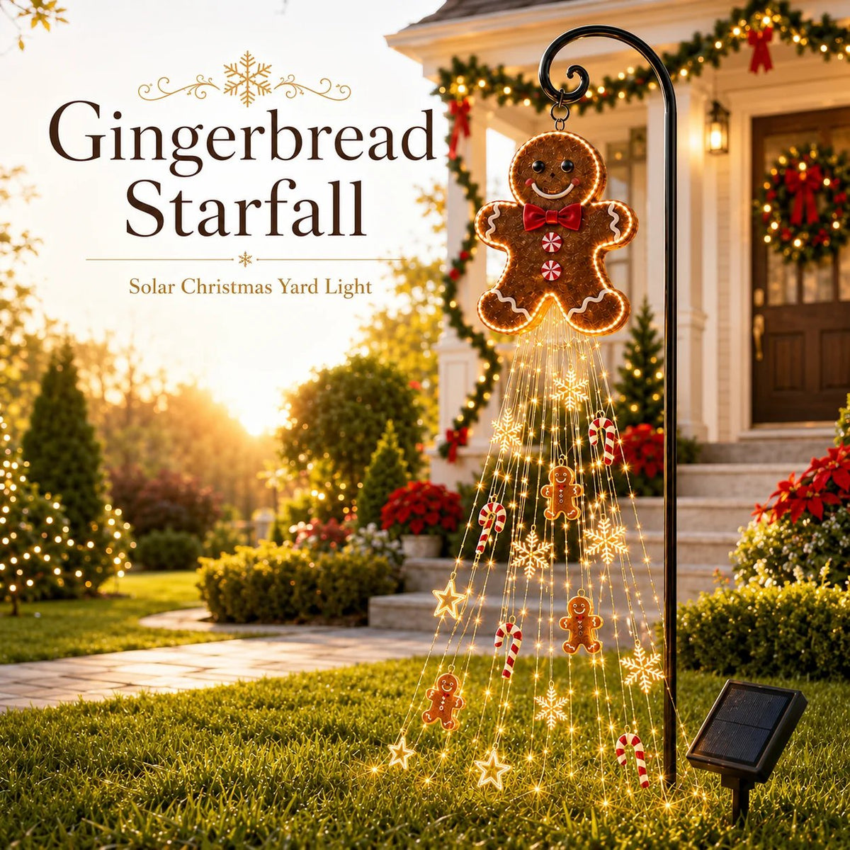 🎄 Gingerbread Magic: zonne-energie kerstverlichting voor in de tuin
