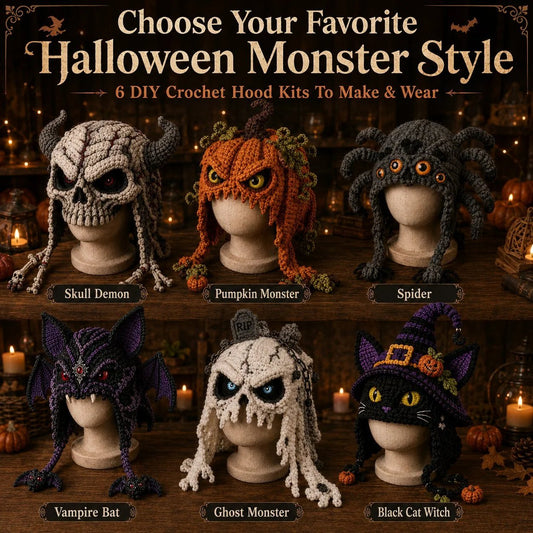 🎭🎃 DIY-haakpakket voor een Halloween-monsterkap | Hoogwaardig, zacht garen met stapsgewijze handleiding voor het zelf maken van een handgemaakte, draagbare karakterkap 🧶✨