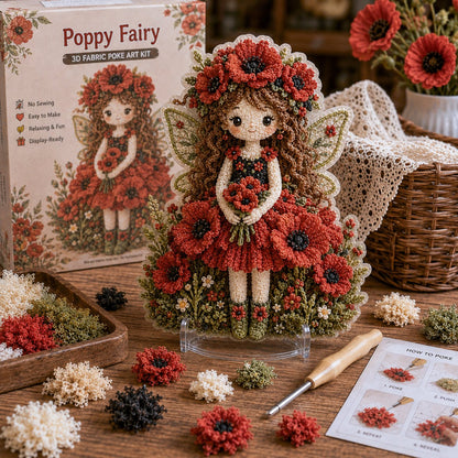 🔥HOT SALE 49% KORTING – 🌸🧚‍♀️ Flower Fairy 3D-stof-poke-art-set | Naai-vrij knutselproject van zachte stof met een reliëfbloemmotief en een kant-en-klare feeënversiering ✨
