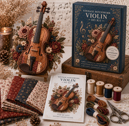 🎶🧵 Premium vintage patchwork-bouwpakket voor muziekinstrumenten | Hoogwaardige gelaagde stof met gestikte details – DIY handgemaakte decoratie voor de muziekkamer ✨