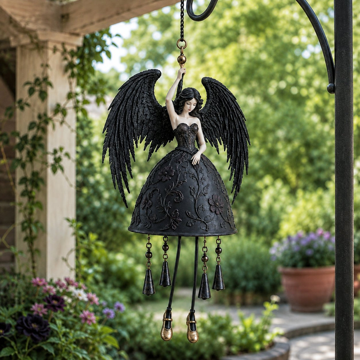 🖤 Dark Angel Gothic windgong – Betoverende hangende decoratie voor in de tuin