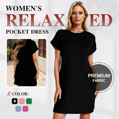 🔥2025 Nieuw-💞Losse Damesjurk Met Zakken En Opgerolde Zoom In Effen Kleur/Women's Loose Pocket Solid Color Rolled Hem Dress