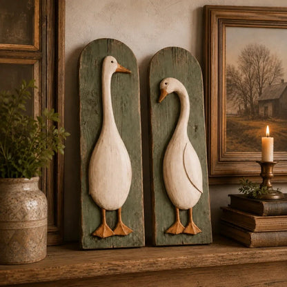 Handgemaakte rustieke wanddecoratie met ganzen, set van 2