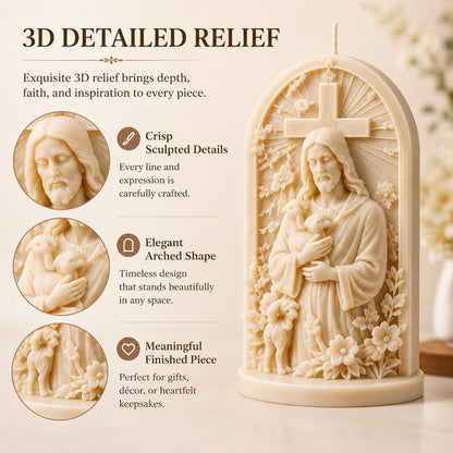 ⏳ 49 % korting – ✝️ 3D-kaarsvormenset „Jezus, de Goede Herder“ | Reliëf met kruis, lam en bloemen voor handgemaakte kaarsen met een religieus thema 🕯️✨