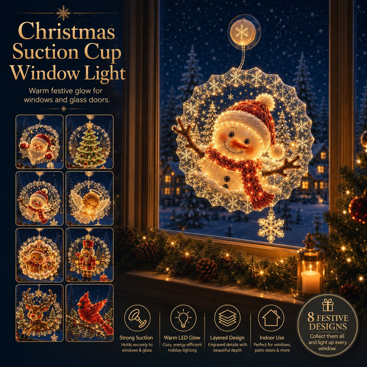 ⏳ Laatste dag: 49% KORTING – 🎄Verlichte kerstversiering voor het raam met zuignap | Warme LED-raamverlichting met dubbellaags ontwerp en diverse feestelijke stijlen ✨
