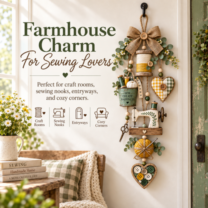 🧵✨ Rustiek houten naaiwerk – Thematisch hangend ornament met kerstverlichting met afstandsbediening