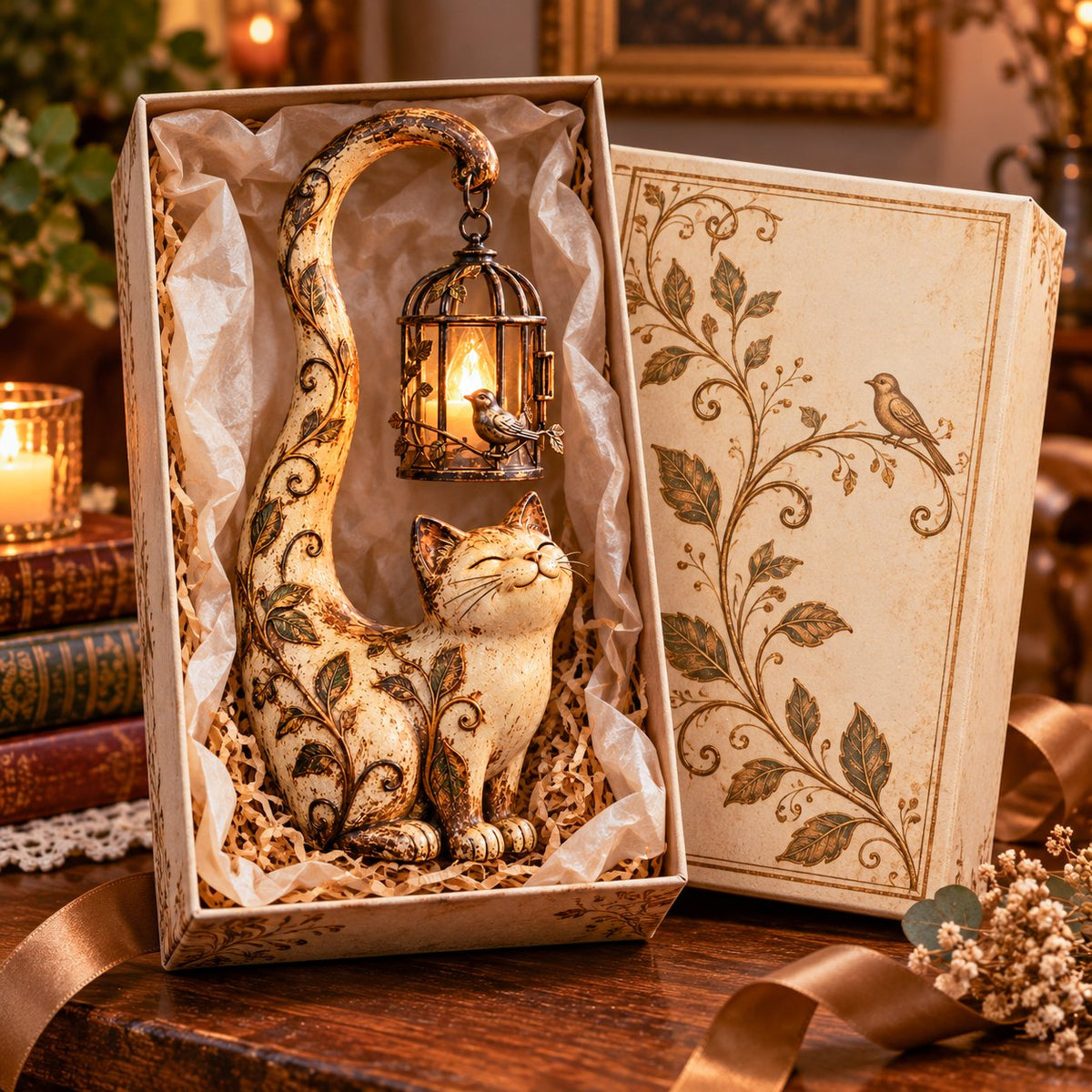 🐈‍⬛Vintage kattenlantaarn-sculptuurlamp – Een kleine bewaker van warmte, herinneringen en gezellige hoekjes✨
