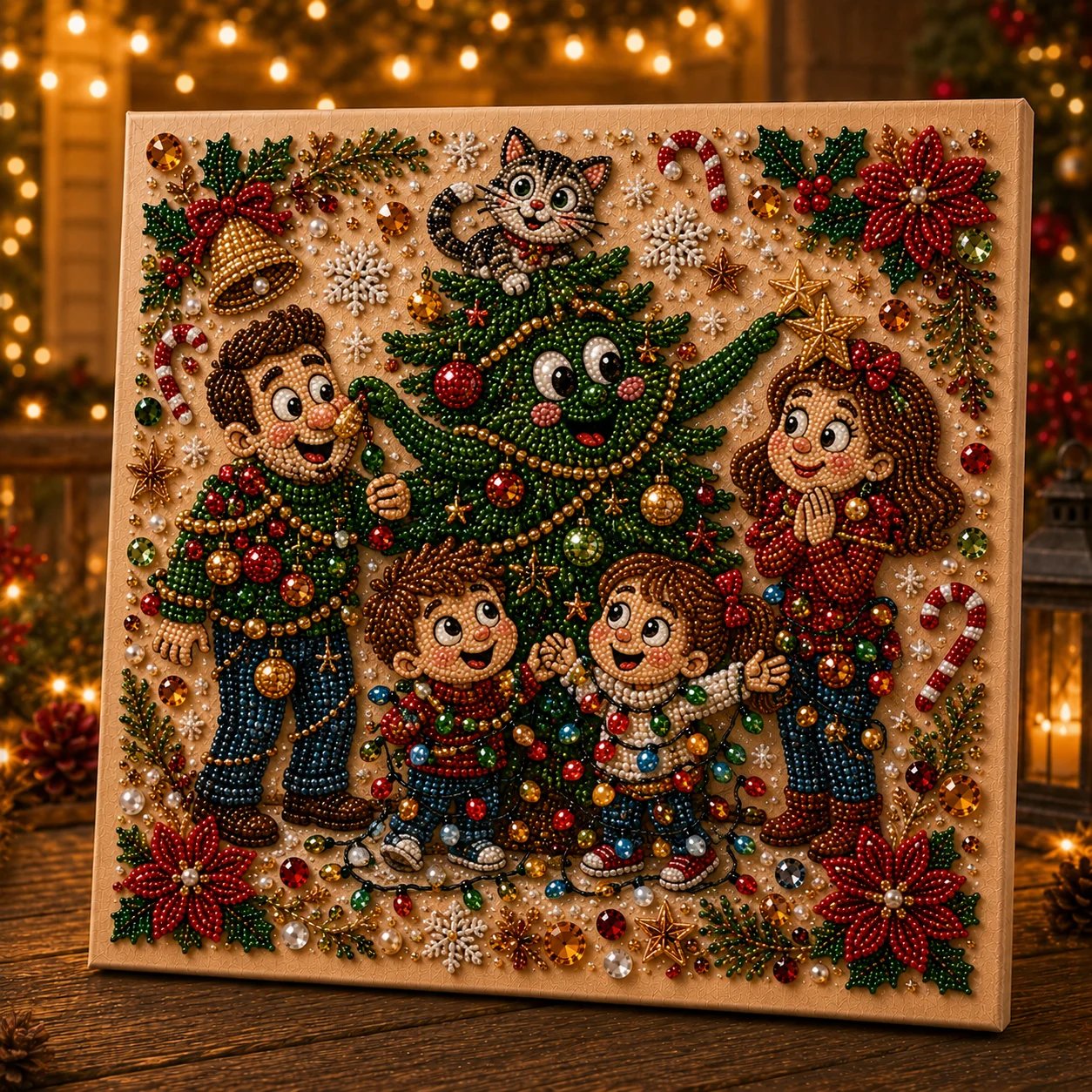 🎄 LAATSTE DAG 49% KORTING – Premium 3D Pearl Absurd Christmas Moments-kunstset | Luxe canvas met flocklaag en krasbestendige, kleurvaste parelkraaltjes – DIY grappige kerstversiering 🎅😂✨