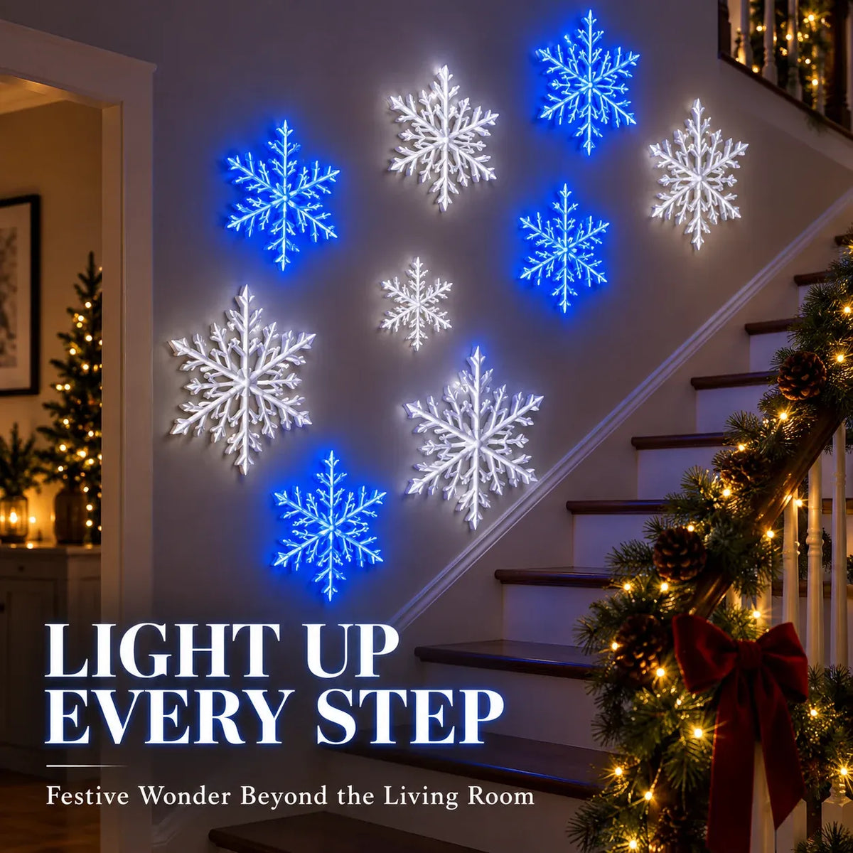 ❄️ LED-wandlampjes in de vorm van sneeuwvlokken | 3D-kerstversiering met sneeuwvlokken | Sets met 12, 24 en 36 sneeuwvlokken | Blauw en wit licht + afstandsbediening ✨
