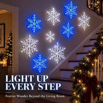❄️ LED-wandlampjes in de vorm van sneeuwvlokken | 3D-kerstversiering met sneeuwvlokken | Sets met 12, 24 en 36 sneeuwvlokken | Blauw en wit licht + afstandsbediening ✨