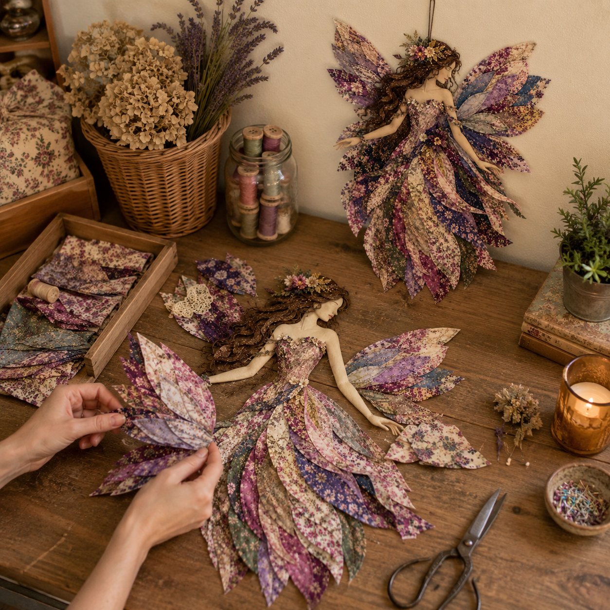🧚‍♀️🌸 Premium DIY-pakket ‘Fairy Patchwork’ | Hoogwaardige gelaagde stof met bloemenvleugels – DIY handgemaakte fantasiewanddecoratie ✨