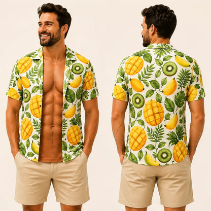 Grappig spier-T-shirt voor heren, T-shirt met Hawaiiaanse-hemd-illusie, gepersonaliseerd 3D-T-shirt met nep-open-hemd-effect💪🔥