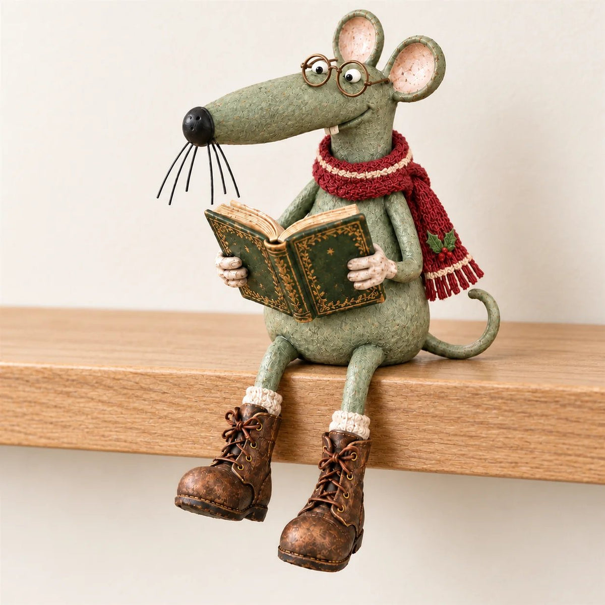 🐭📚 Speelse lezende muis als decoratie op een boekenplank – Vintage beeldje van een boekenliefhebber & gezellige woondecoratie