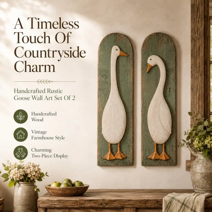 Handgemaakte rustieke wanddecoratie met ganzen, set van 2