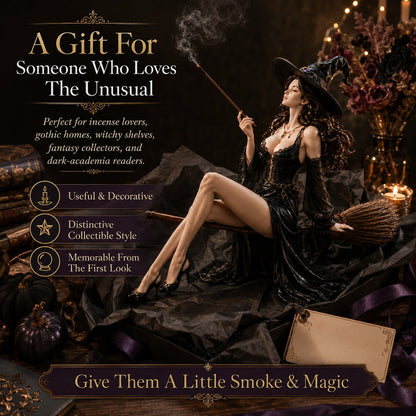 🔥 LAST DAY 49% OFF – 🪄 Gothic Witch Broom Incense Holder | Elegant Broom-Riding Witch Statue with Smoke-Spell Effect for Shelves, Altars & Moody Decor 🖤✨