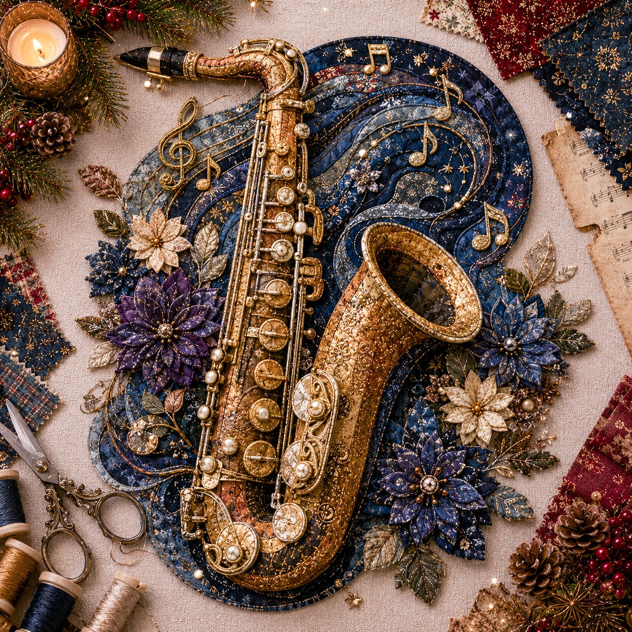 🎶🧵 Premium vintage patchwork-bouwpakket voor muziekinstrumenten | Hoogwaardige gelaagde stof met gestikte details – DIY handgemaakte decoratie voor de muziekkamer ✨