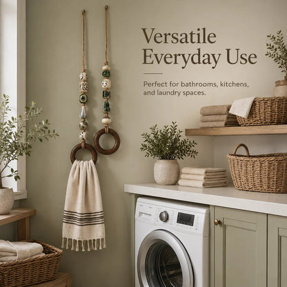 Decoratieve handdoekhanger met kralen en houten ring