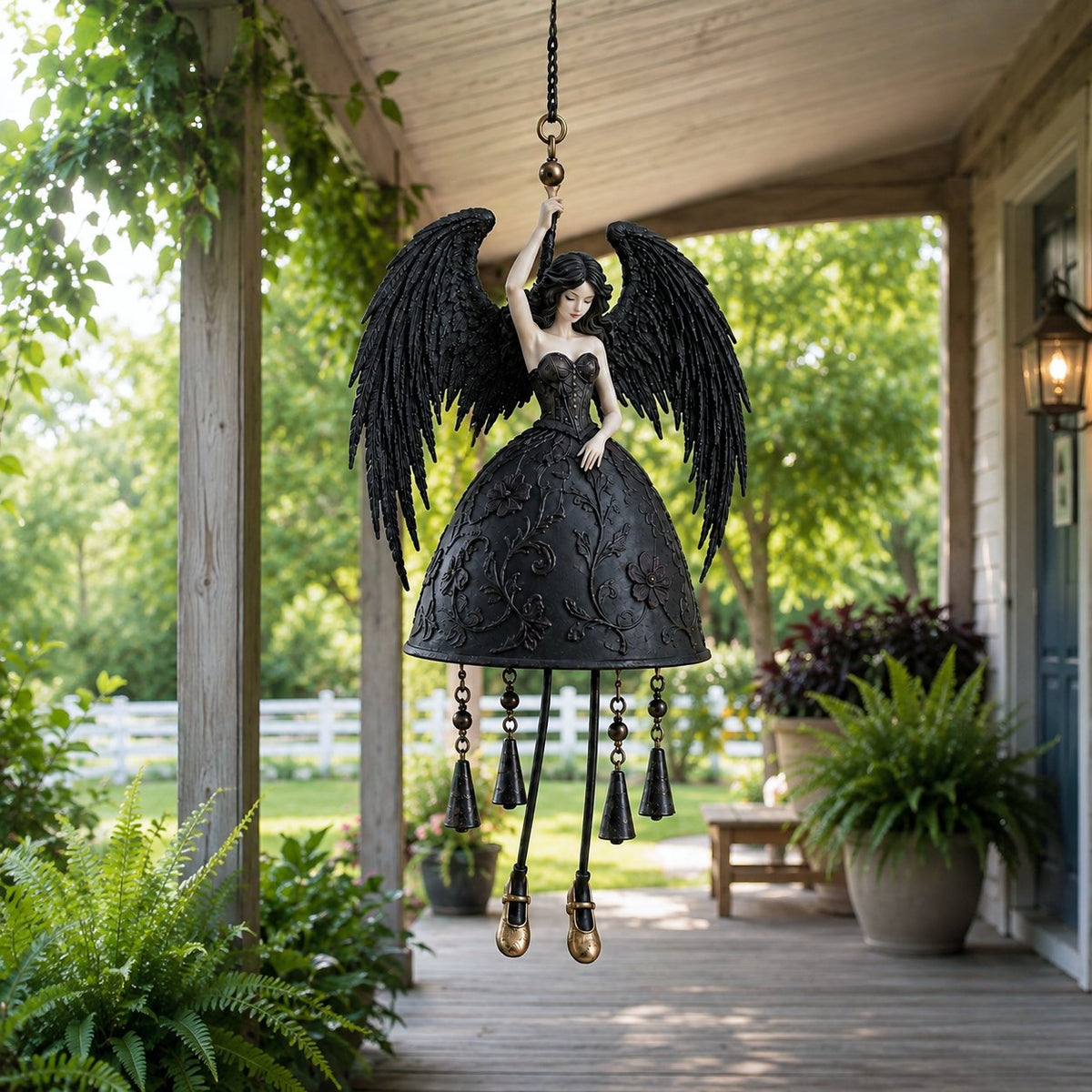 🖤 Dark Angel Gothic windgong – Betoverende hangende decoratie voor in de tuin