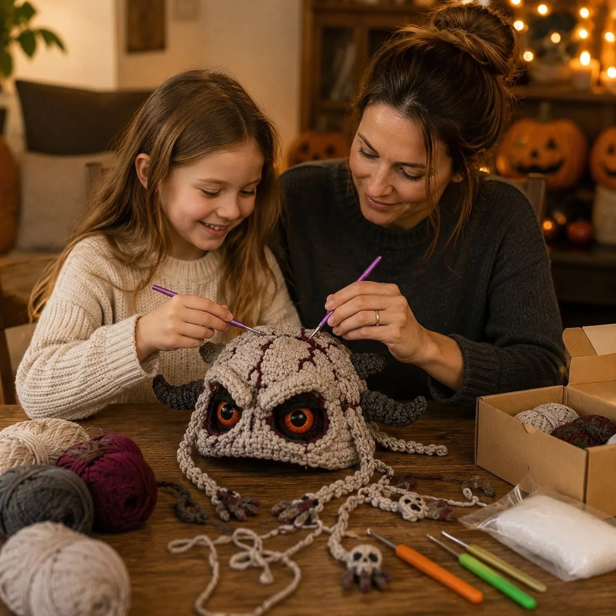 🎭🎃 DIY-haakpakket voor een Halloween-monsterkap | Hoogwaardig, zacht garen met stapsgewijze handleiding voor het zelf maken van een handgemaakte, draagbare karakterkap 🧶✨
