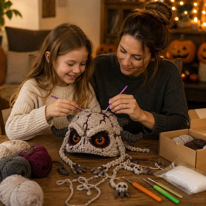 🎭🎃 DIY-haakpakket voor een Halloween-monsterkap | Hoogwaardig, zacht garen met stapsgewijze handleiding voor het zelf maken van een handgemaakte, draagbare karakterkap 🧶✨