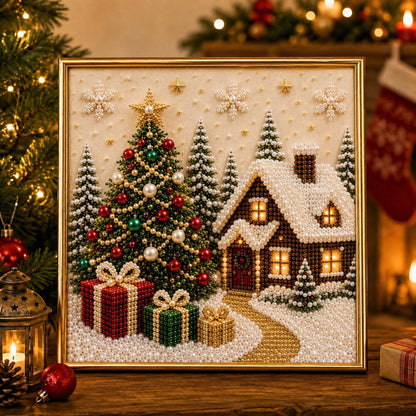🎄🎅 Premium 3D-kerstwanddecoratieset met parels | Luxe canvas met flocklaag en krasbestendige, kleurvaste parelkorrels – doe-het-zelf kerstdecoratie ⛄️❄️
