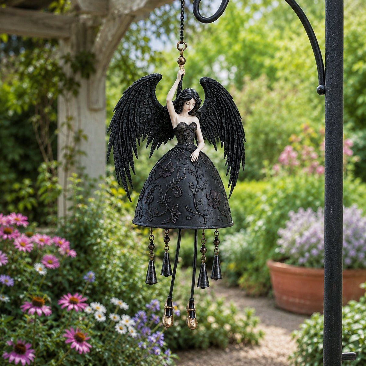 🖤 Dark Angel Gothic windgong – Betoverende hangende decoratie voor in de tuin