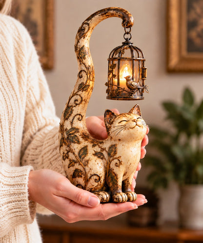 🐈‍⬛Vintage kattenlantaarn-sculptuurlamp – Een kleine bewaker van warmte, herinneringen en gezellige hoekjes✨