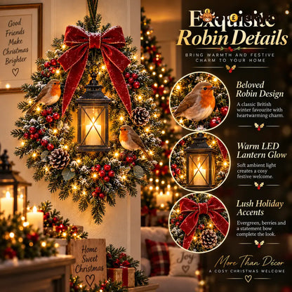 ✨Laatste dag: 49% korting✨🐦 Robin Glow™ – Verlichte kerstkrans met roodborstje
