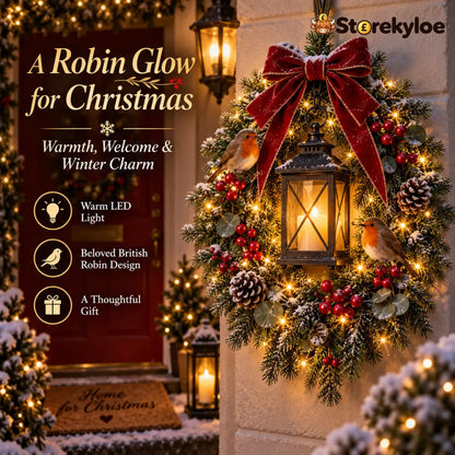 ✨Laatste dag: 49% korting✨🐦 Robin Glow™ – Verlichte kerstkrans met roodborstje