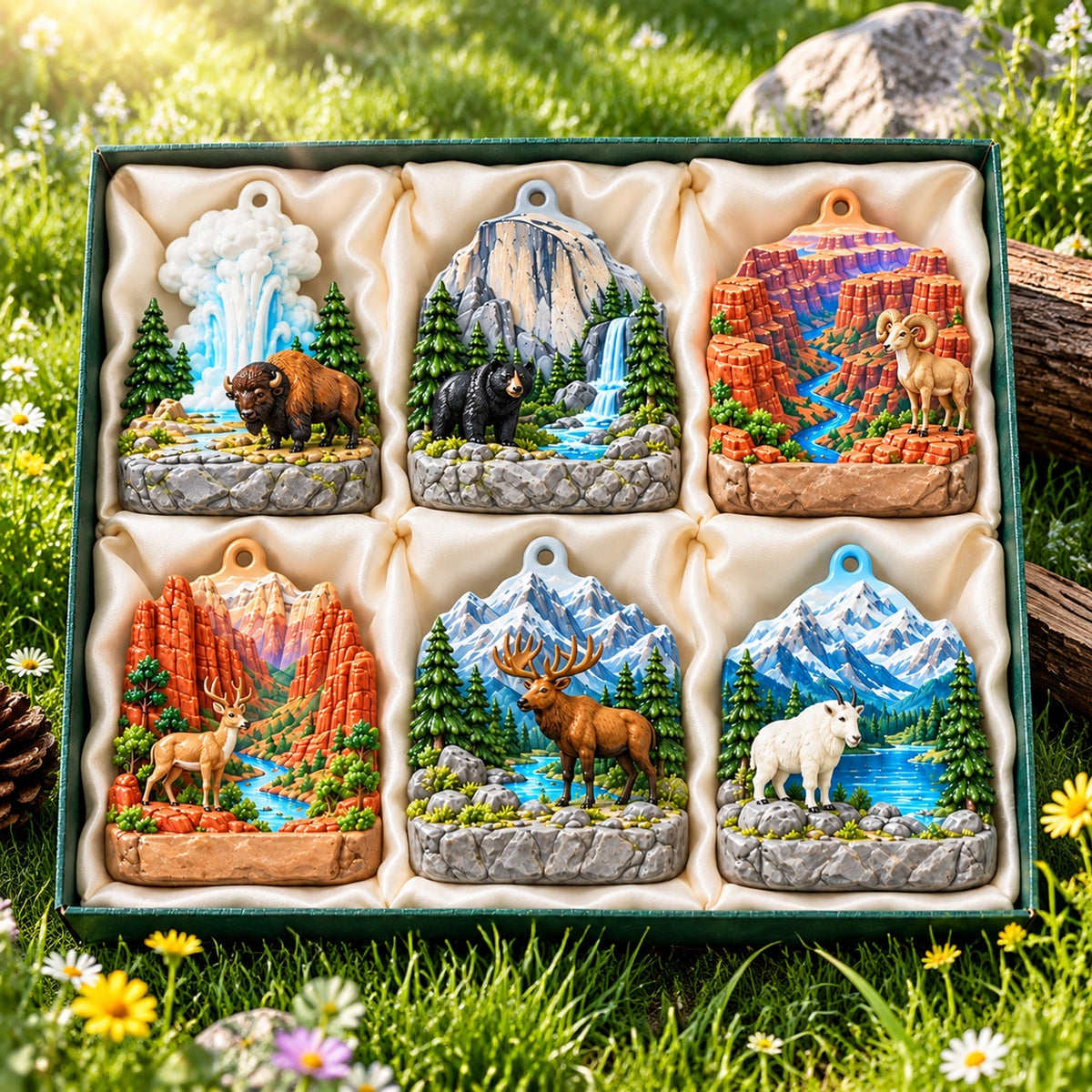 Cadeauset met acrylornamenten van nationale parken