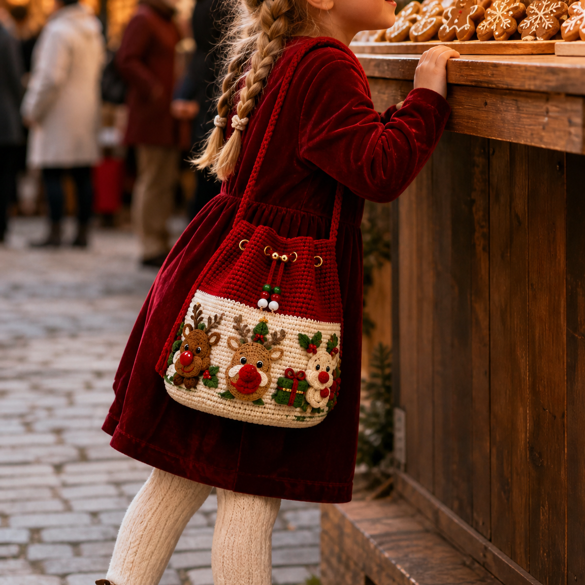🎄Gehaakte kerst-crossbodytas 🎅 | 4 modellen handgehaakte schoudertas met trekkoord