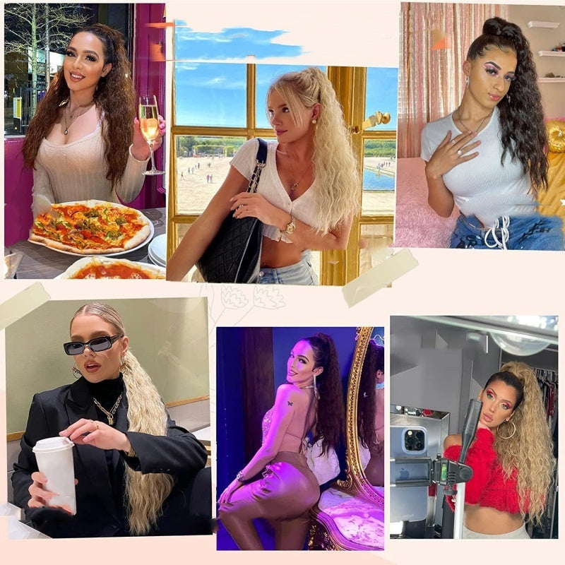 💜Water Ripple Lange Krullende Paardenstaart Clip Pruik💜