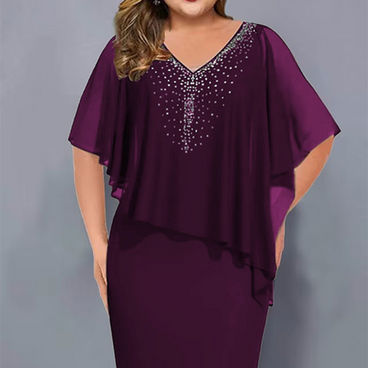 ✨V-Neck Chiffon Shawl Rhinestone Dress