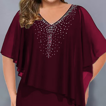 ✨V-Neck Chiffon Shawl Rhinestone Dress