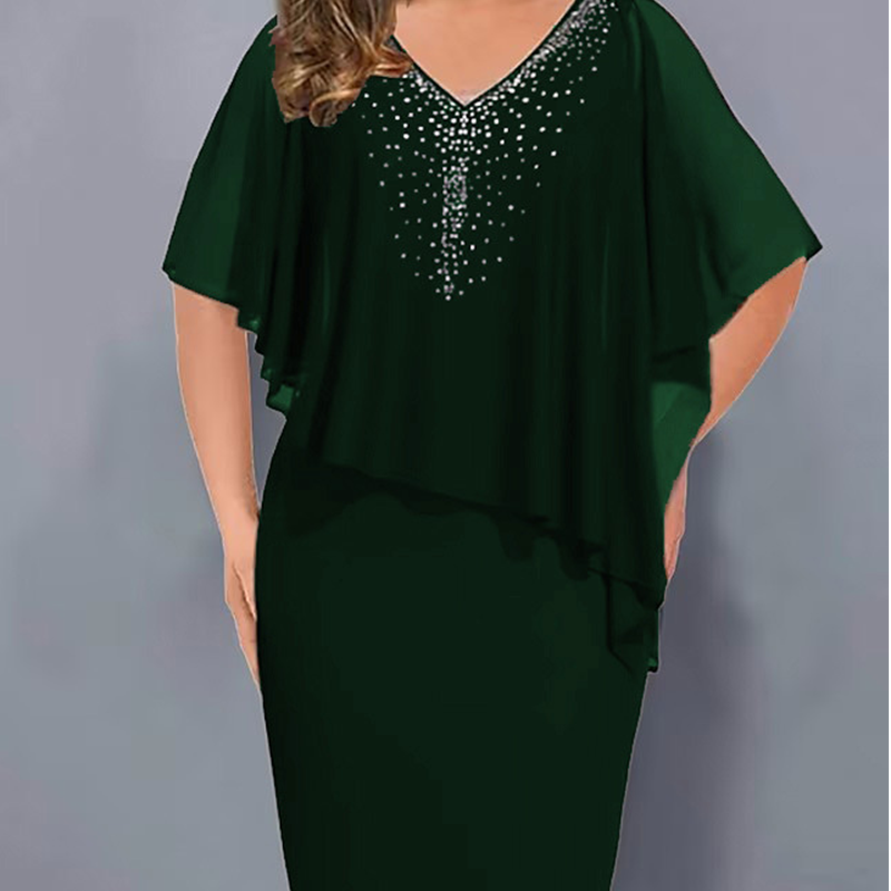 ✨V-Neck Chiffon Shawl Rhinestone Dress