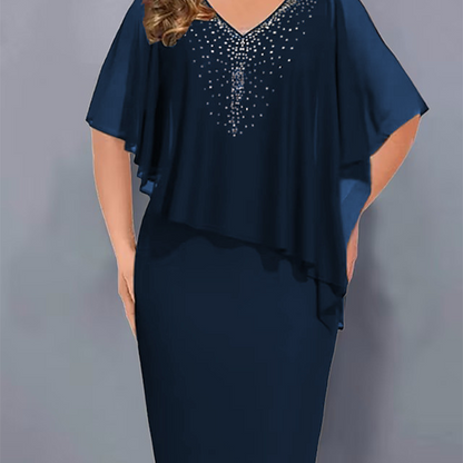 ✨V-Neck Chiffon Shawl Rhinestone Dress