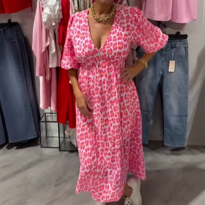 🌞Gedessineerde jurk met V-hals en halternek op de rug