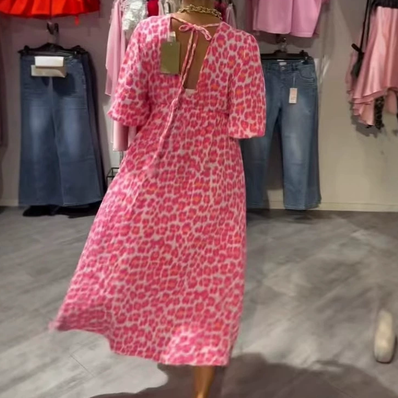 🌞Gedessineerde jurk met V-hals en halternek op de rug