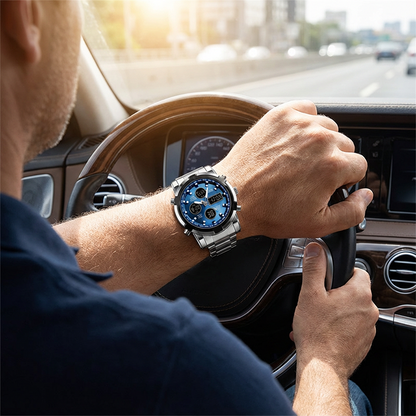 Waterdicht herenhorloge – roestvrij staal, analoog-digitaal, schokbestendig en robuust ontwerp